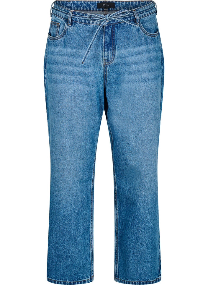Straight-fit jeans met een strikceintuur, Blue Denim, Packshot