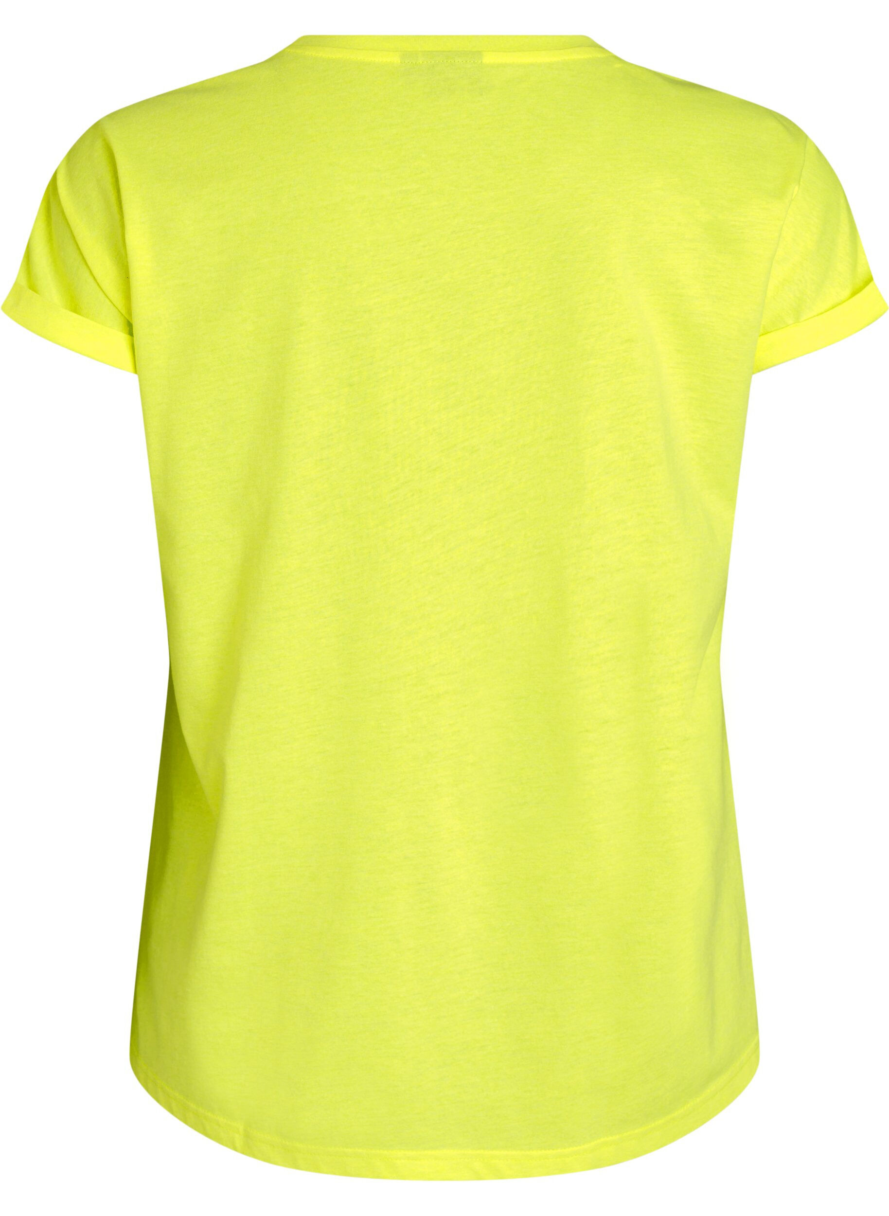Zizzi T-shirt en coton n&eacute;on, Jaune flashy, Packshot image number 1
