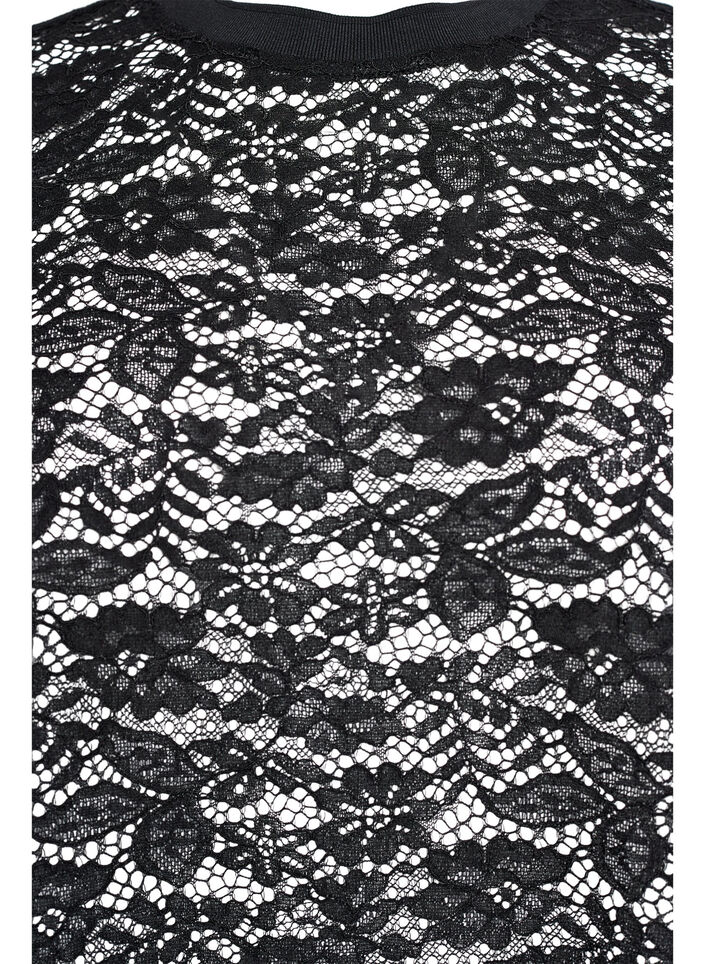 Kanten blouse met korte mouwen en ronde hals, Black, Packshot