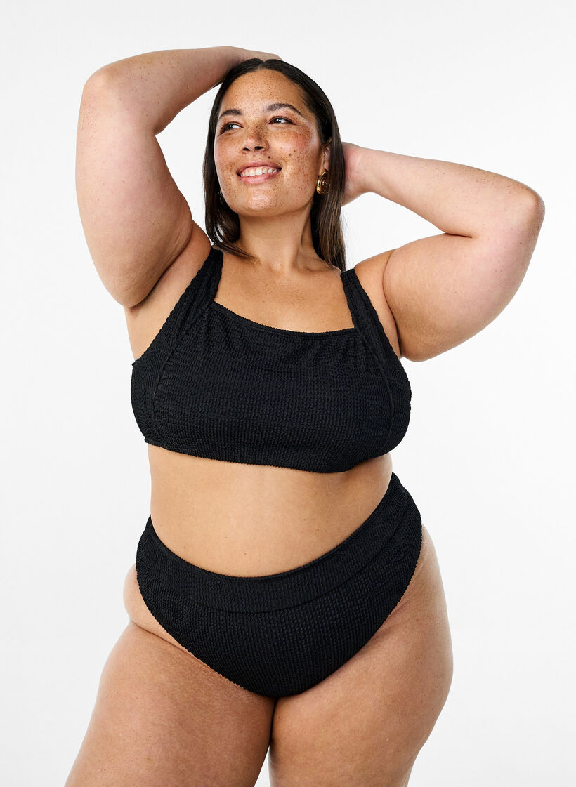 Braziliaanse bikinibroekjes in crêpe, Zwart, Model image number 0