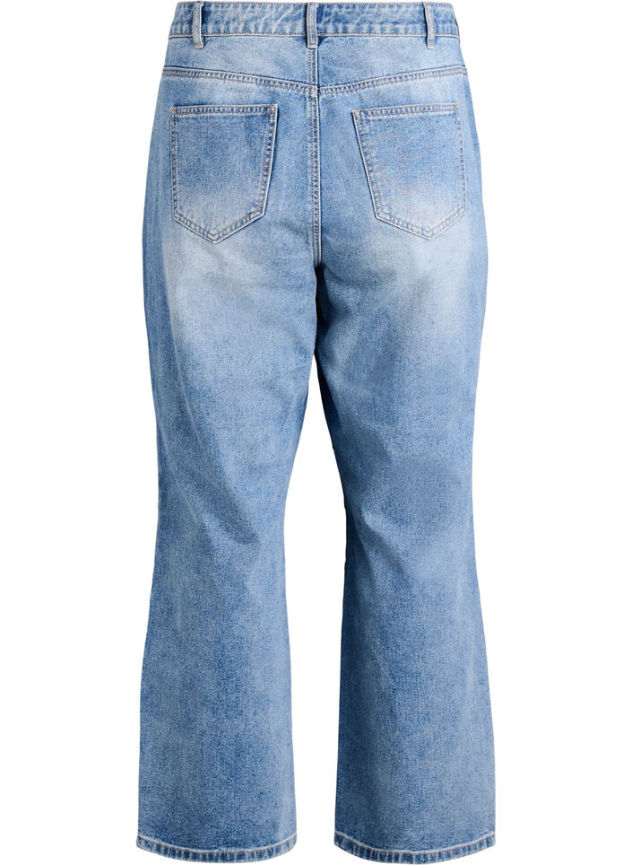 Jeans met rechte, wijde pijpen en stikdetails, Blue Denim, Packshot