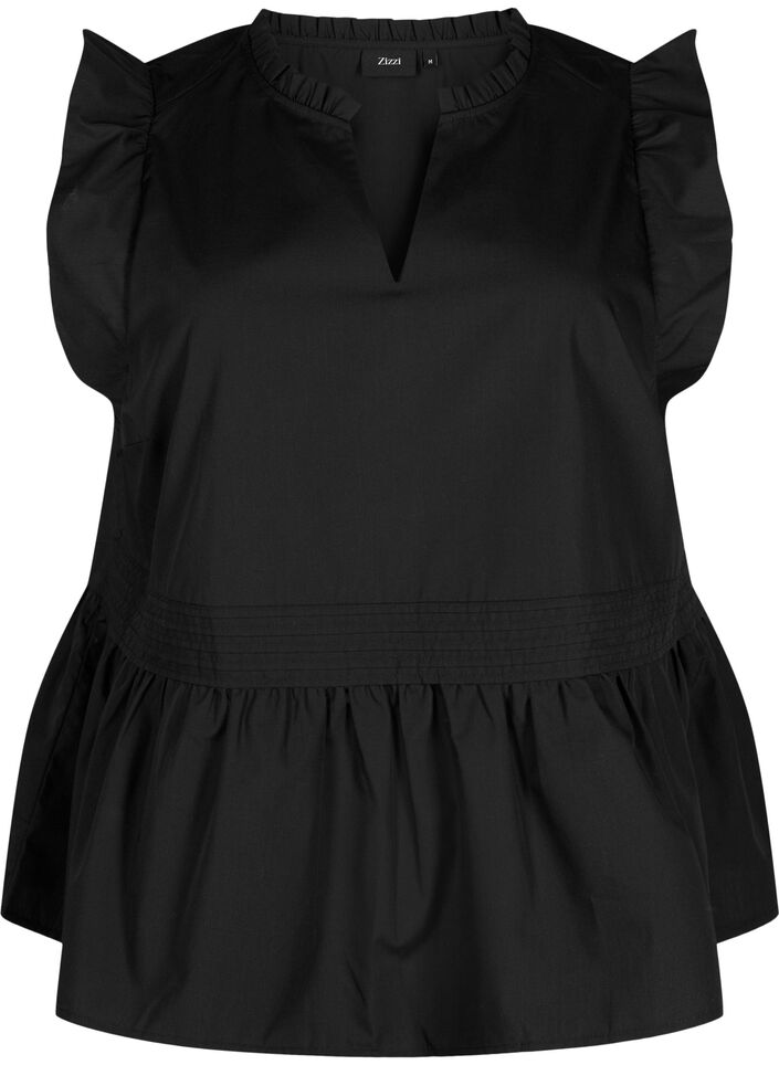 Mouwloze top met pin-tuck en ruches, Zwart, Packshot image number 0