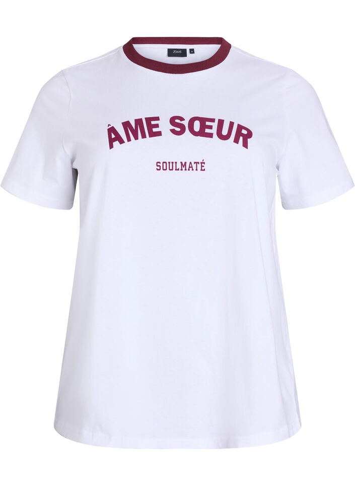 T-shirt met tekst en contrasterende rand, Bright W. Tawny Port, Packshot