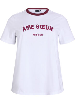 ZizziT-shirt met tekst en contrasterende rand, Bright W. Tawny Port, Packshot image number 0