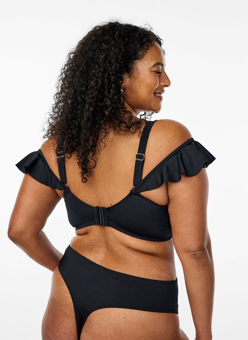 Bikini top met ruches en beugel, Zwart, Model