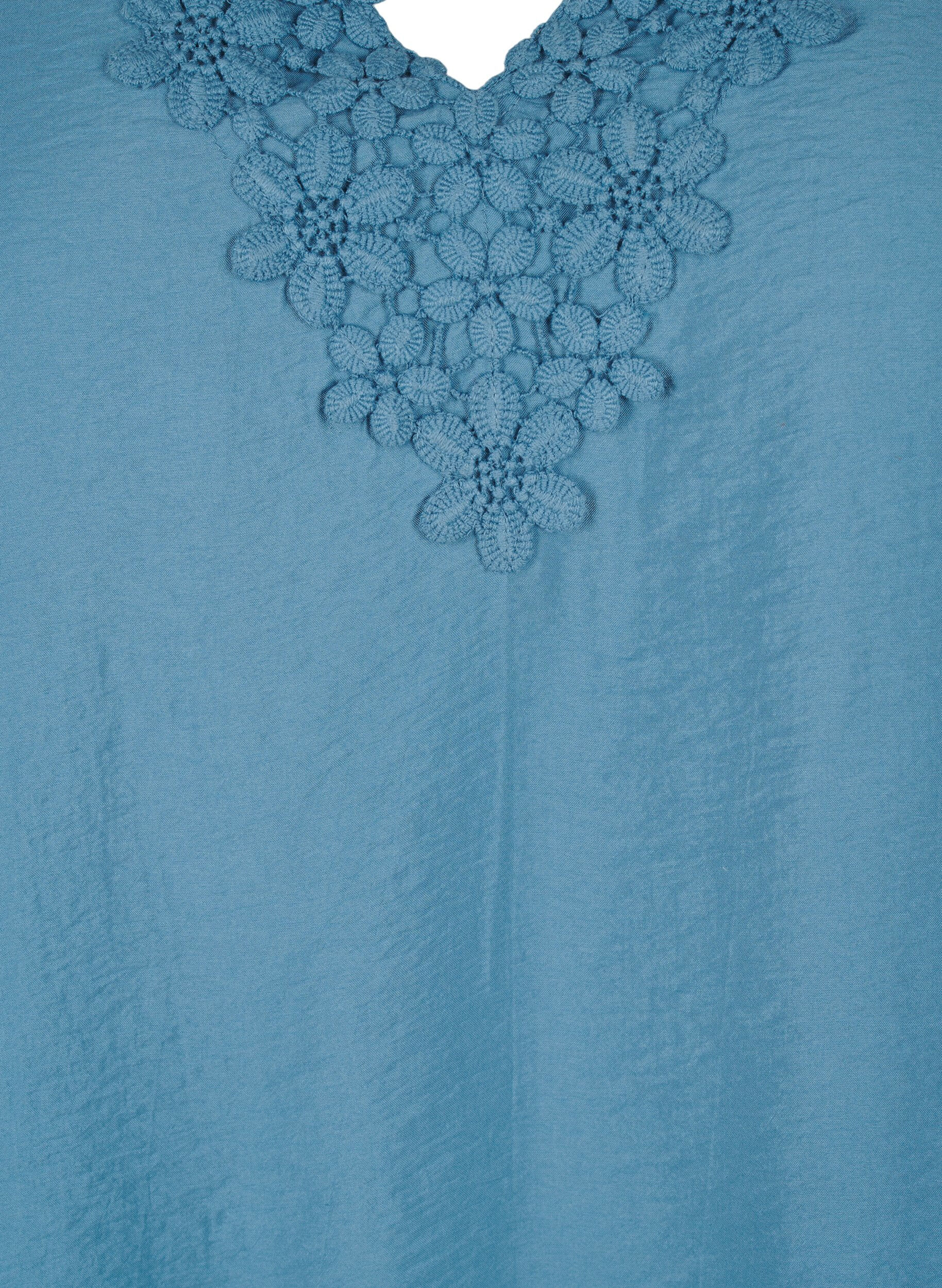 ZizziBlouse van viscose met v-hals en borduursel, Blauw, Packshot image number 2