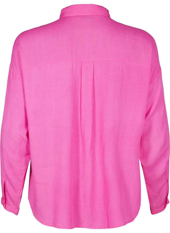 Linnen en viscose shirt met lange mouwen, Roze, Packshot image number 1