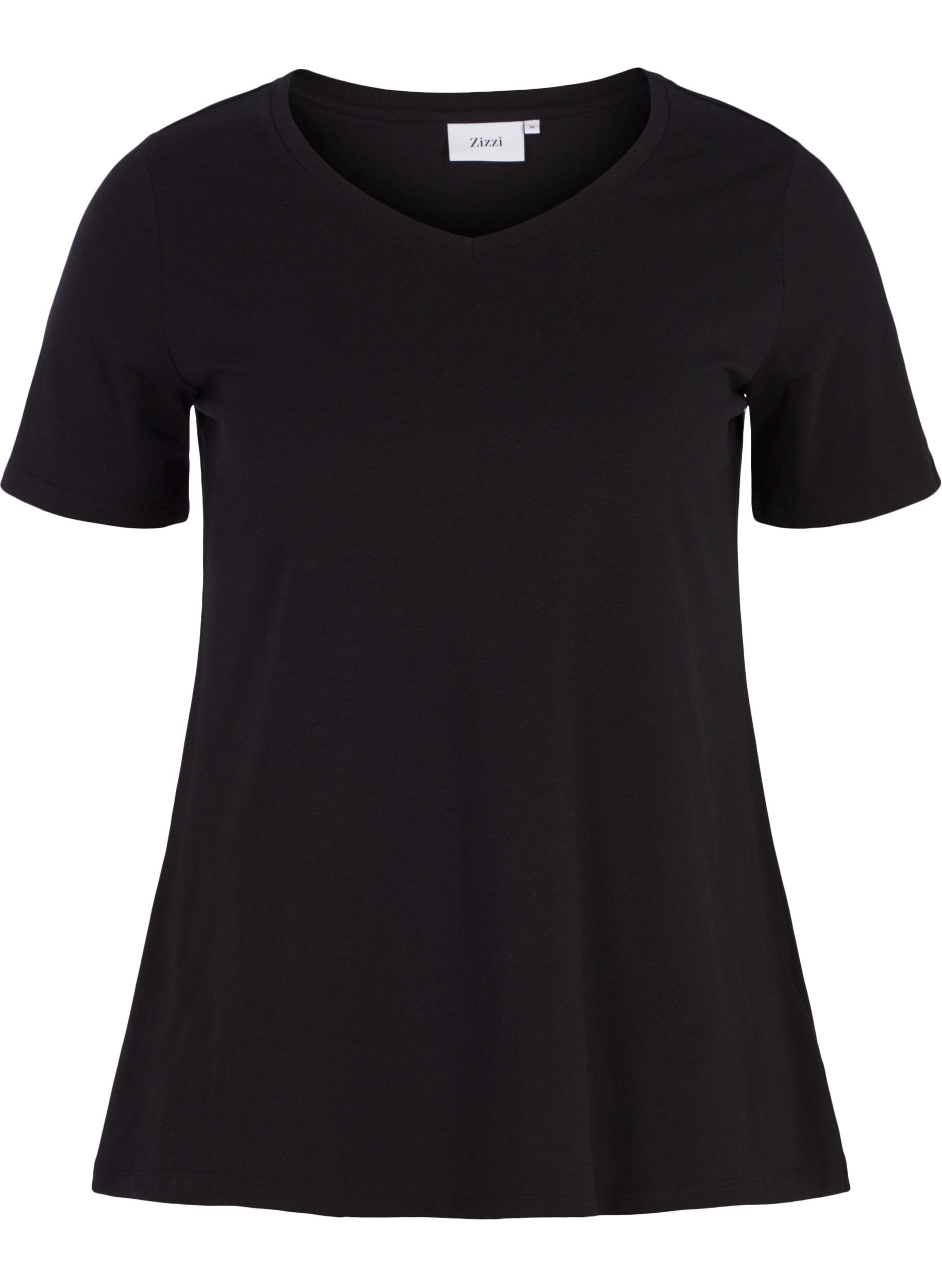 ZizziBasic t-shirt in effen kleur met katoen, Zwart, Packshot image number 0