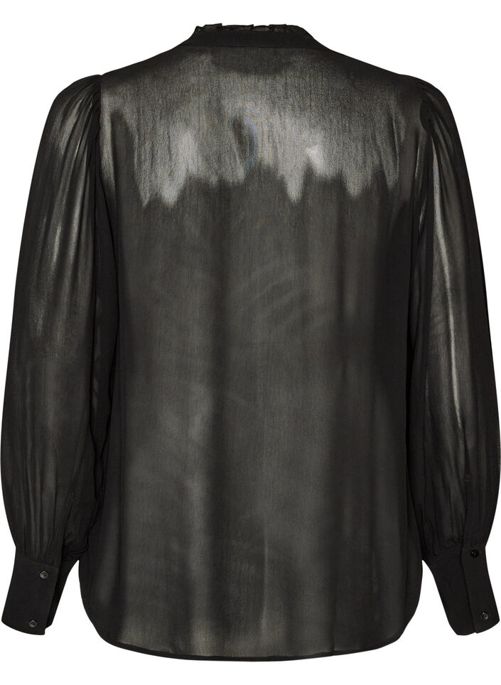 Viscose blouse met een ruchekraag, Zwart, Packshot image number 1