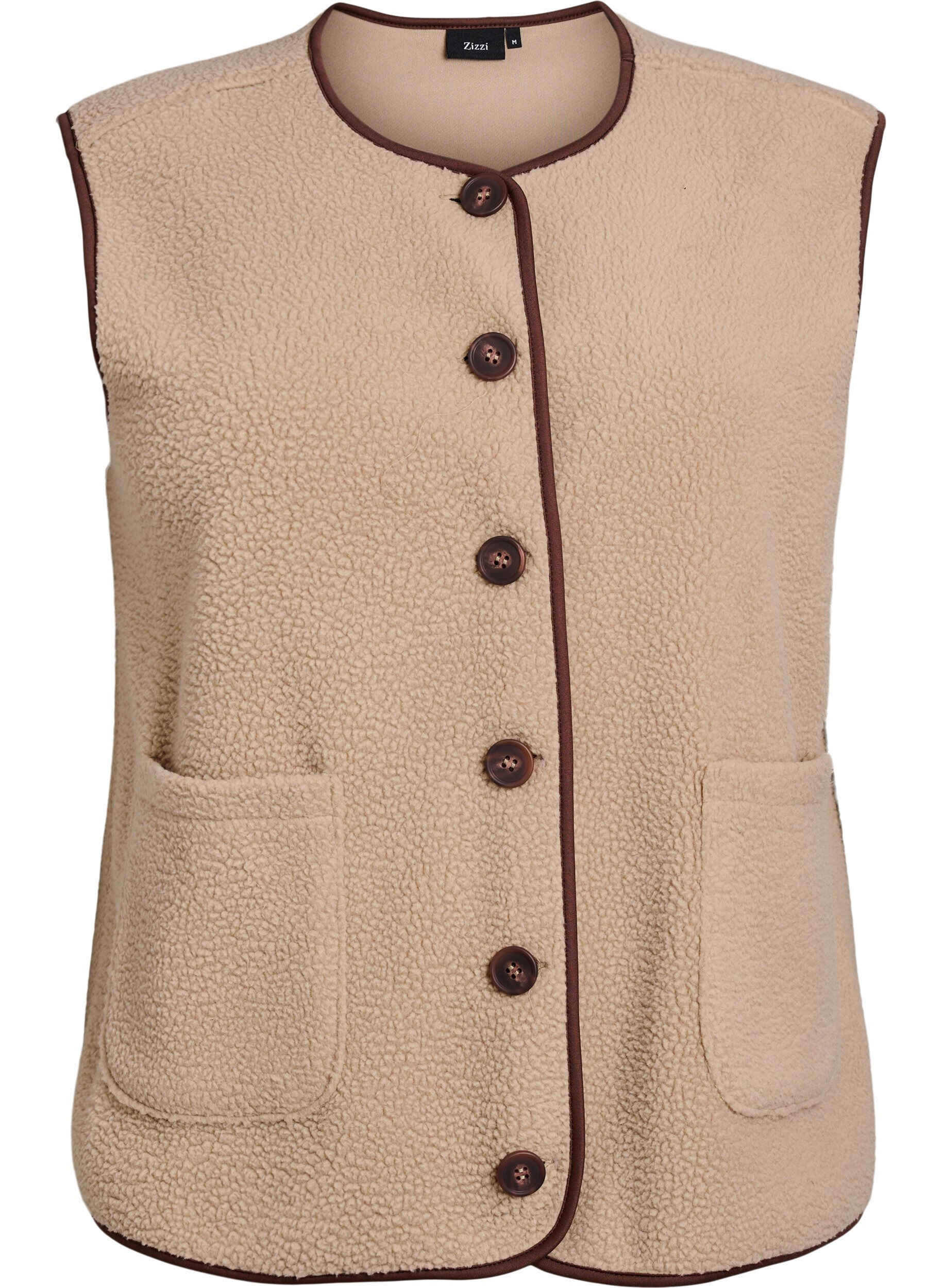 Teddy-fleecevest met contrasterende boorden