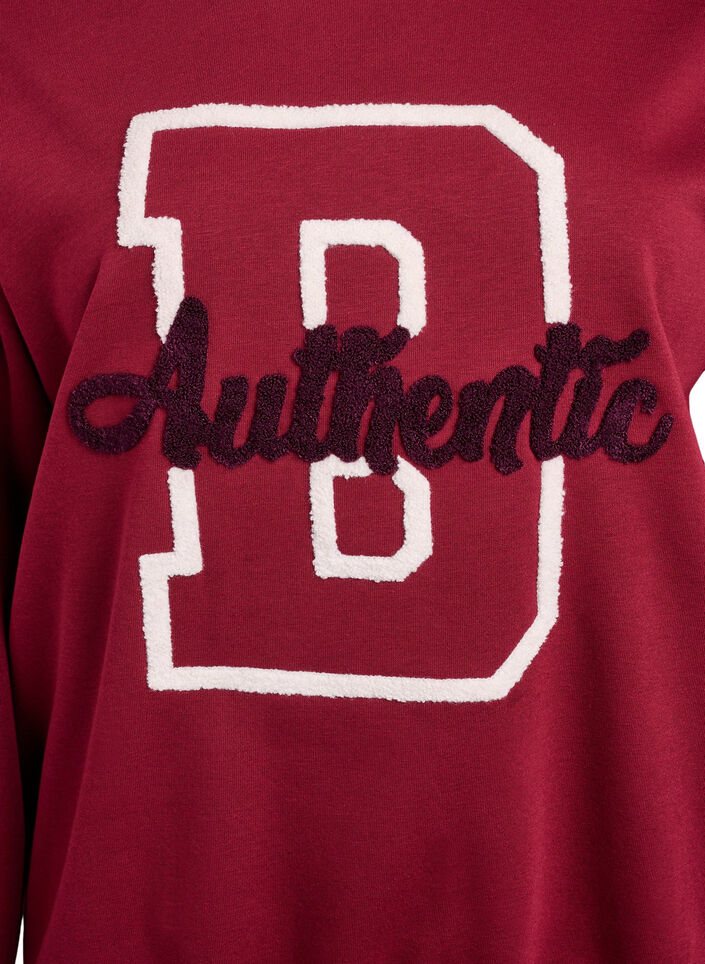 Sweatshirt met badstof tekst, Donker Bordeaux, Packshot image number 2