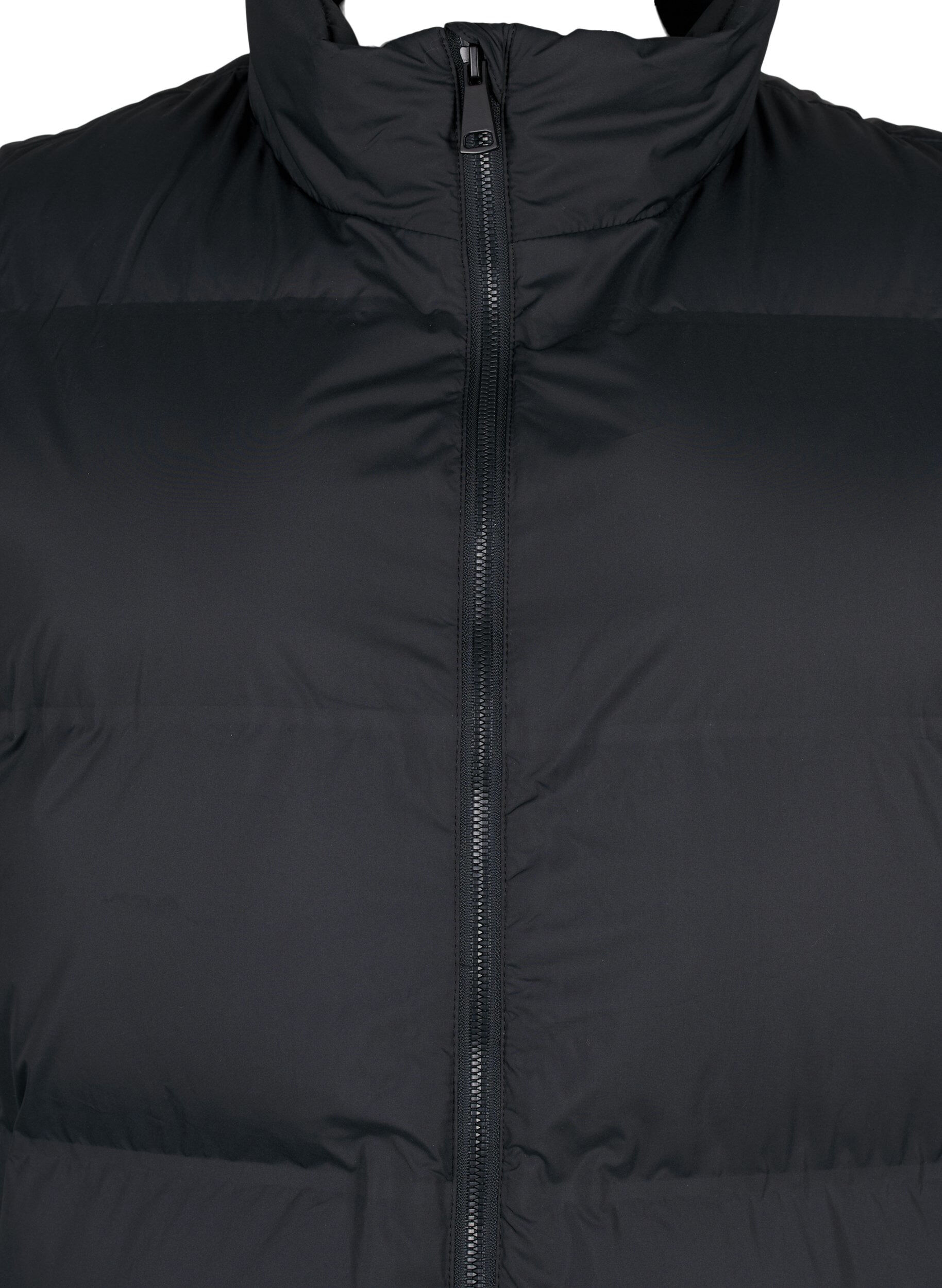 ZizziLang vest met zakken en rits in twee richtingen, Zwart, Packshot image number 2