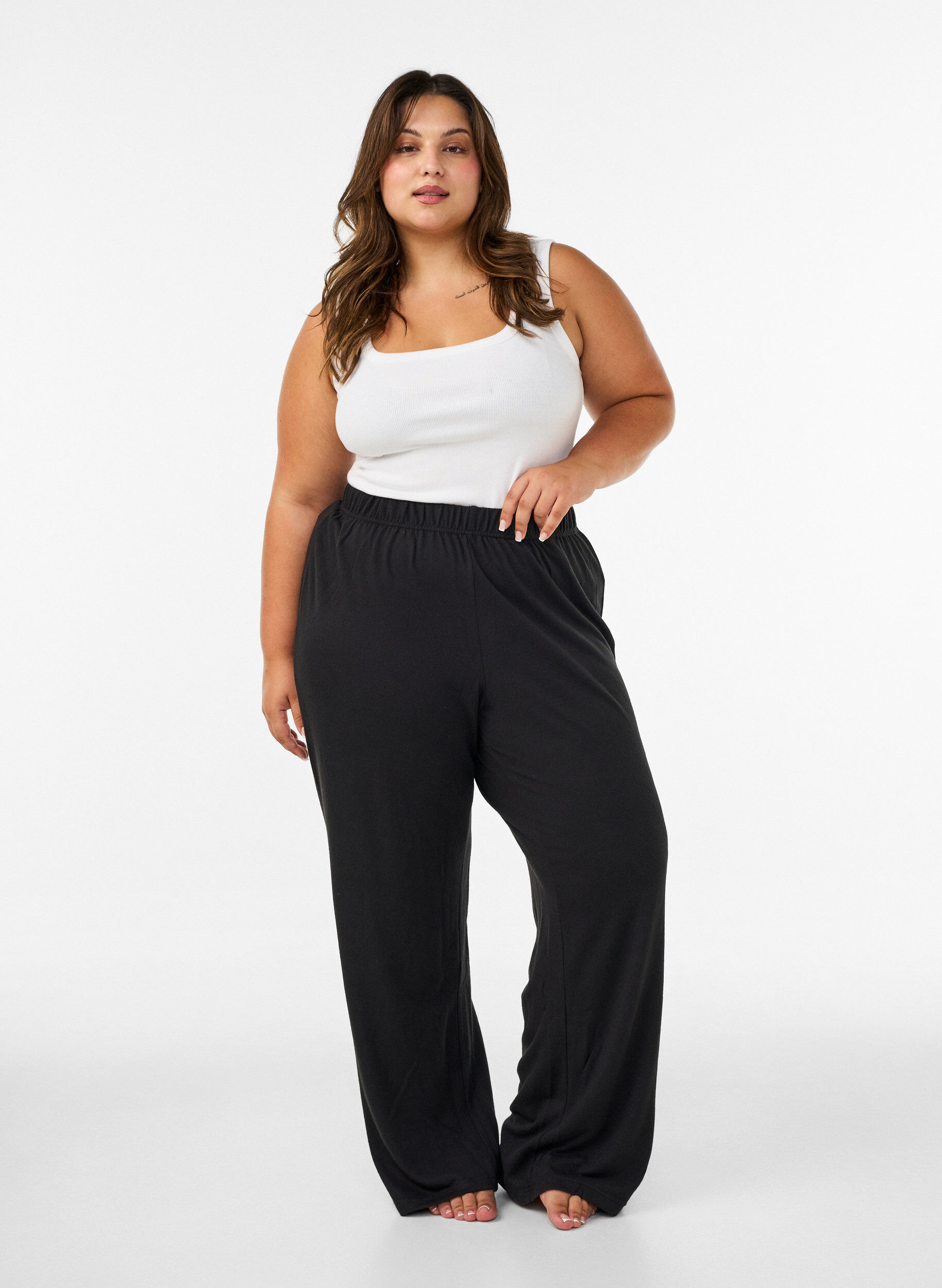 ZizziHigh waist jerseybroek met wijde pijpen, Zwart, Model image number 1