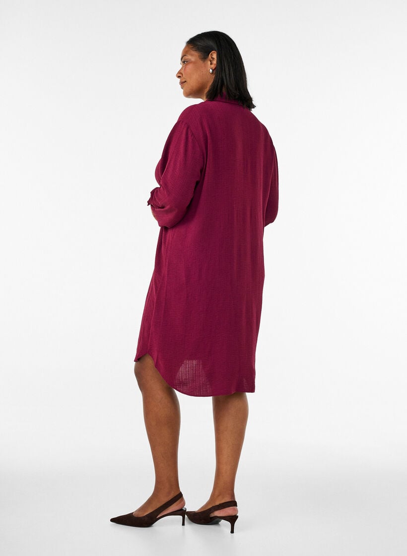 Lange shirt met een lichte textuur, Rood, Model image number 2