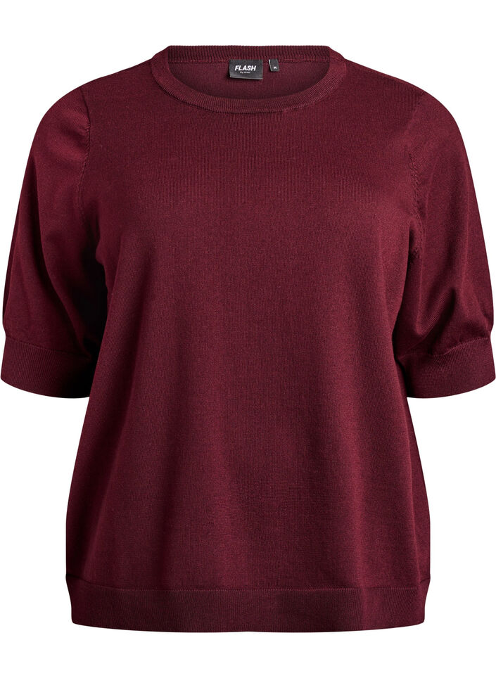 Fijngebreide blouse met korte mouwen, Rood, Packshot image number 0