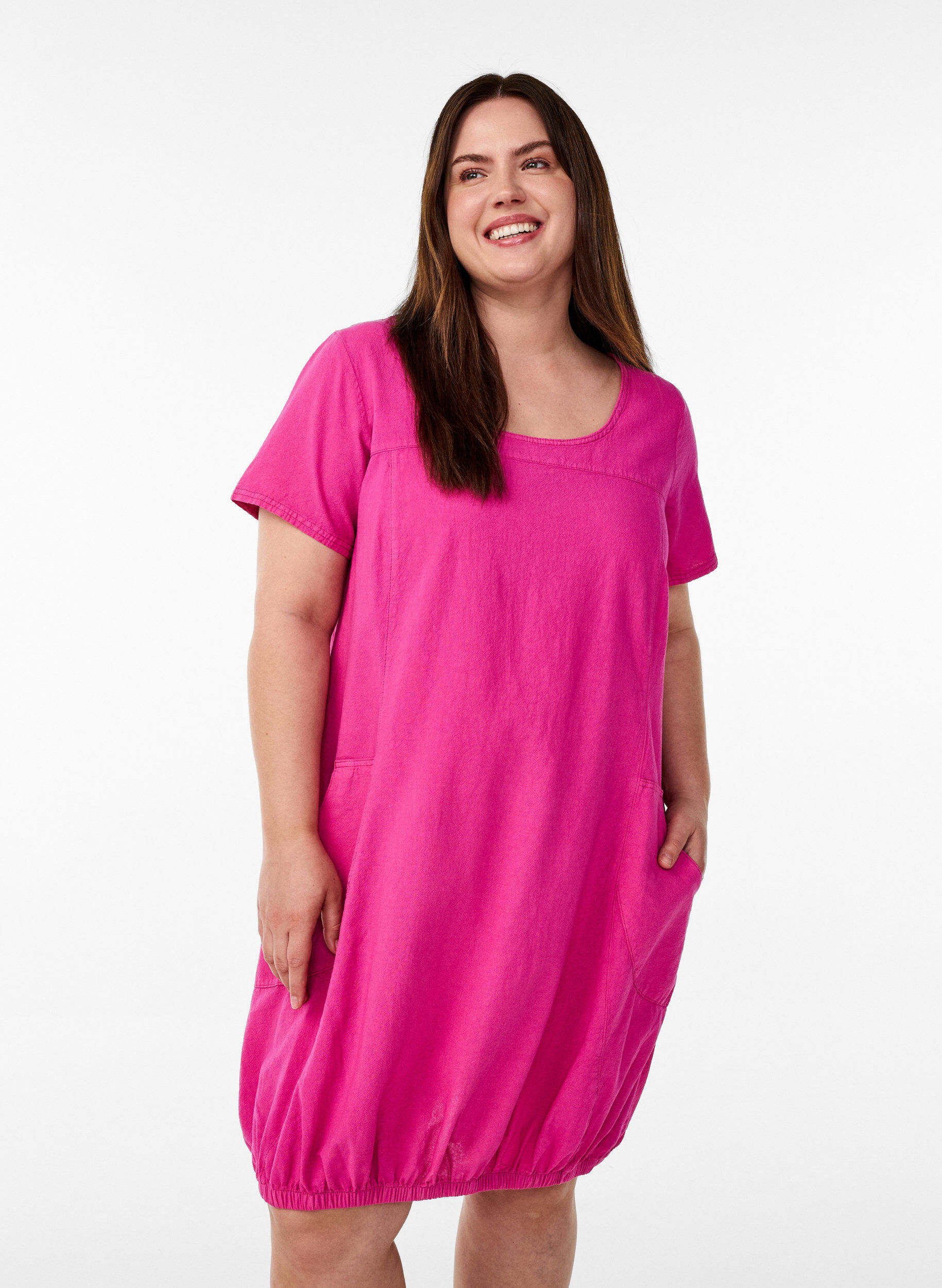 Katoenen jurk met korte mouwen, Roze, Model