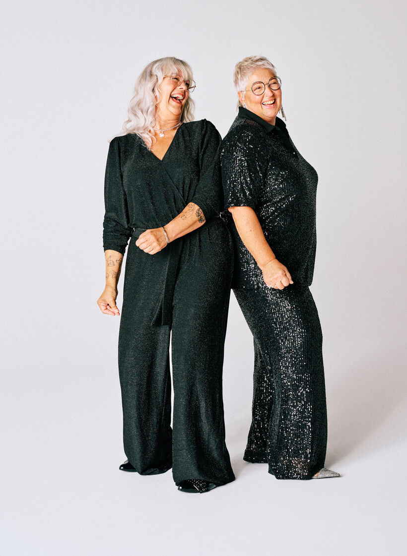 Sequinblouse met polokraag en korte mouwen, Zwart, Image image number 0