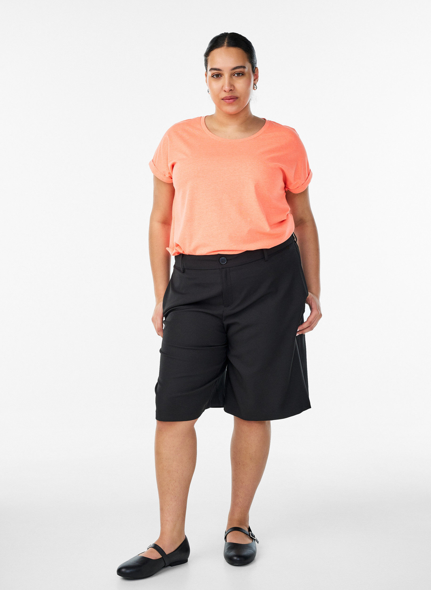 Zizzi T-shirt en coton n&eacute;on, Orange, Model image number 1