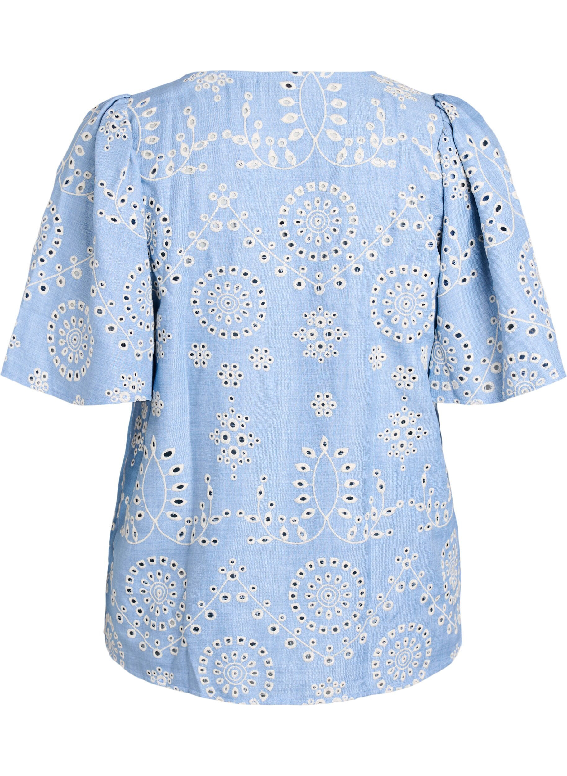 ZizziBlouse met broderie anglaise en korte pofmouwen, Blauw, Packshot image number 1