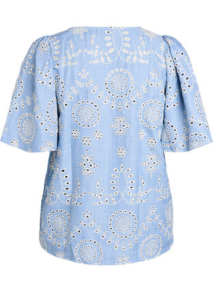 ZizziBlouse met broderie anglaise en korte pofmouwen, Blauw, Packshot image number 1