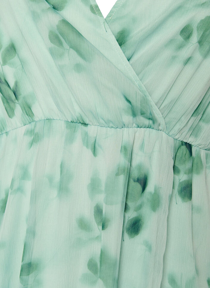 Lange chiffon jurk met bloemenprint en korte mouwen, Groen, Packshot