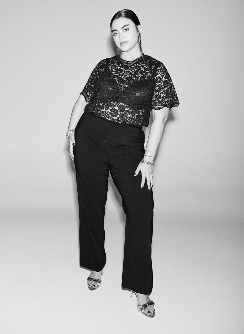Rekbaar broek van viscose, Black, Image