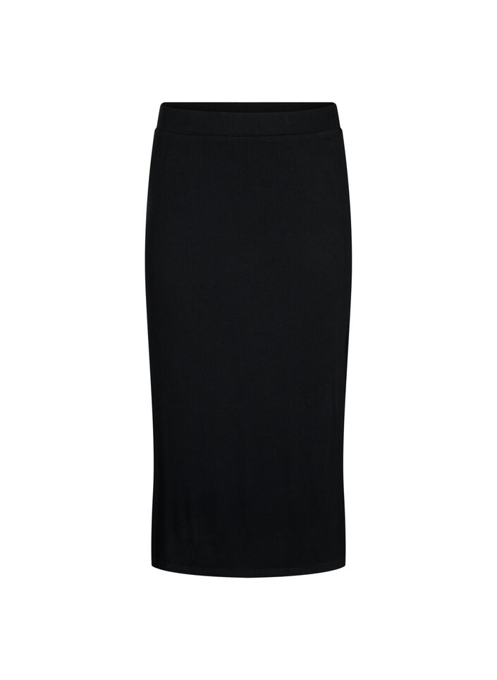Viscose midirok met slanke pasvorm, Zwart, Packshot image number 0
