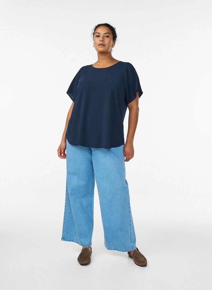 Top met korte mouwen en ronde hals, Blauw, Model image number 1