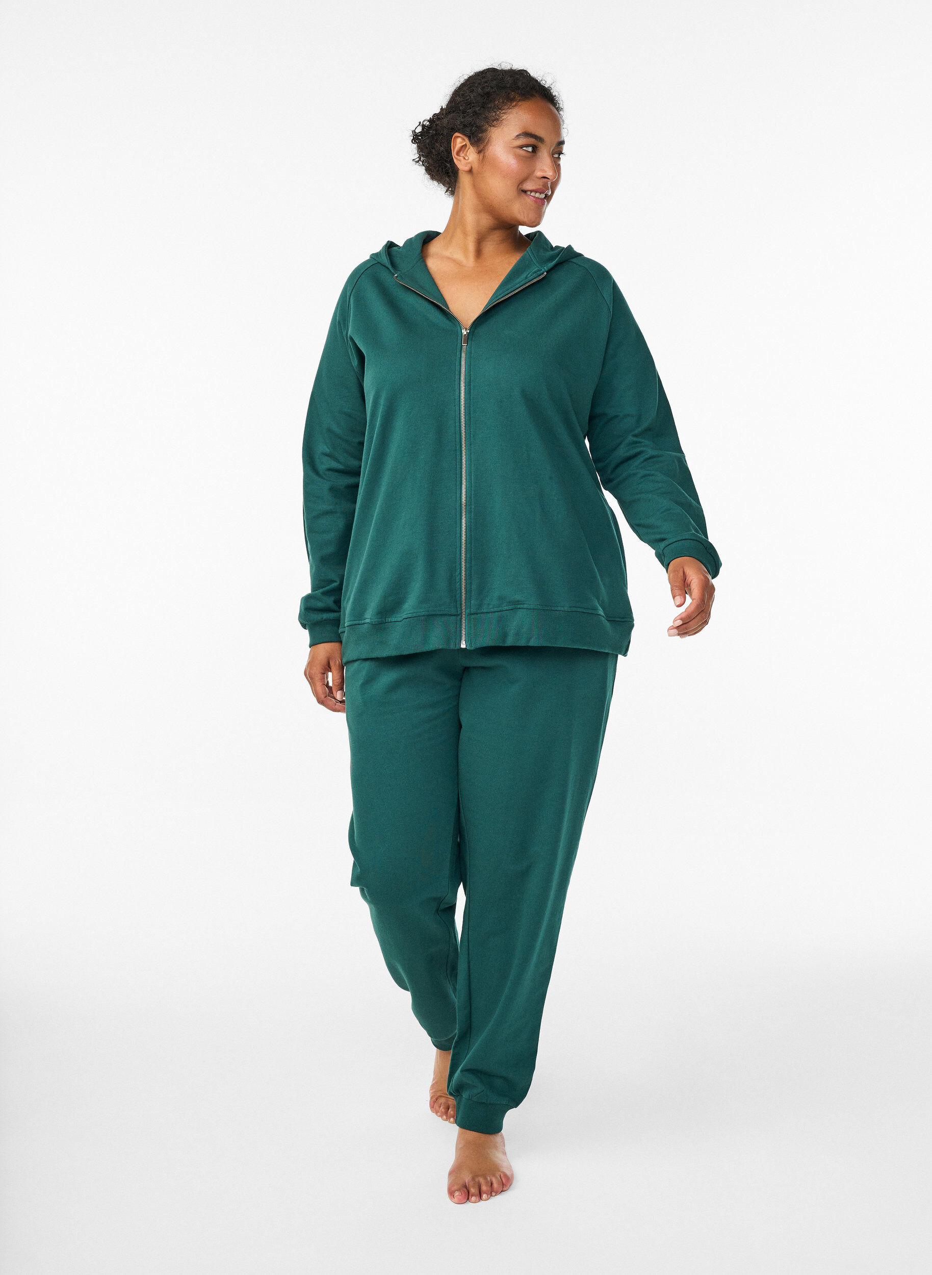 Hoge taille katoenen sweatpants, Groen, Model