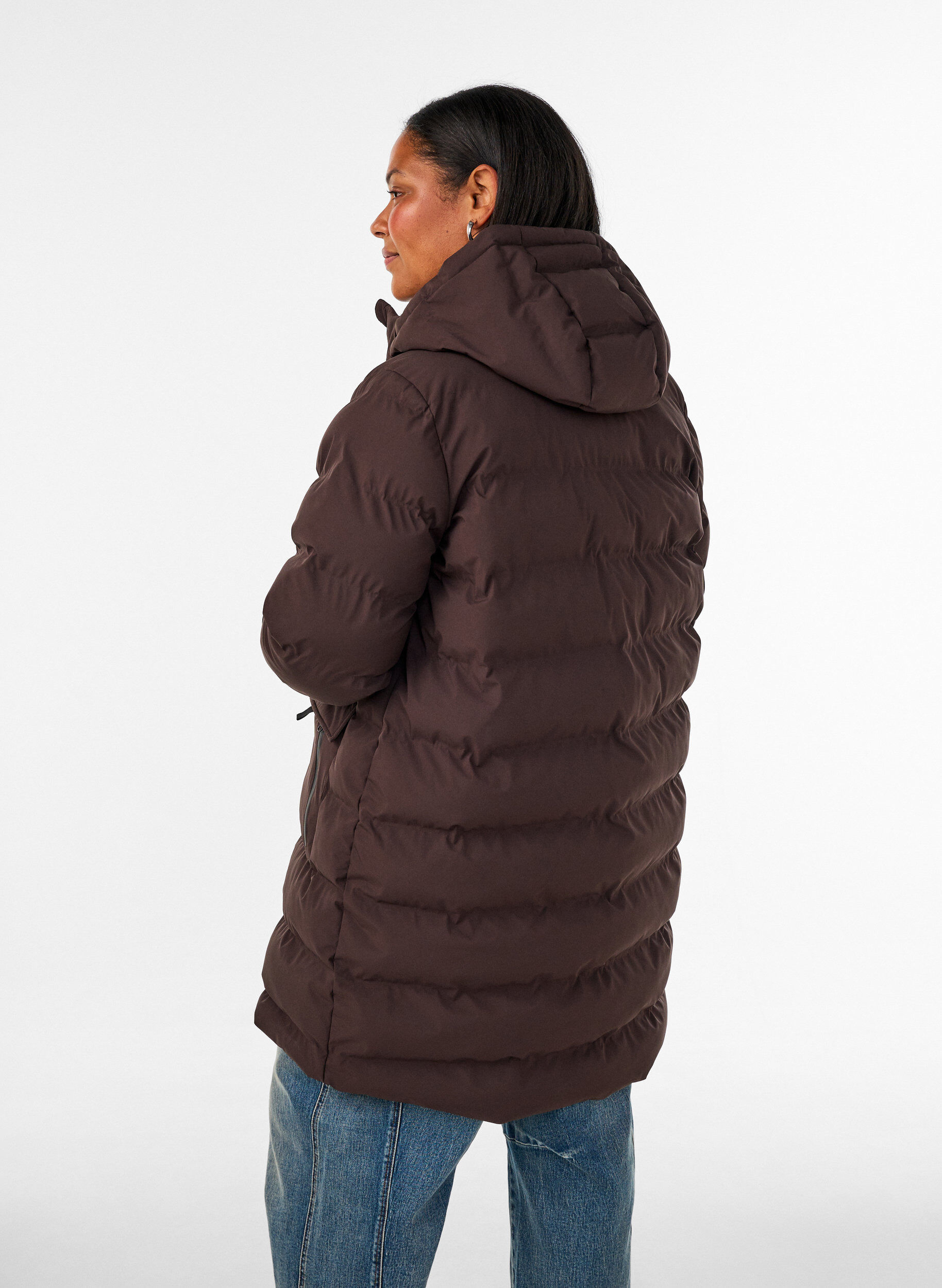 ZizziPufferjas met capuchon en zakken, Bruin, Model image number 2