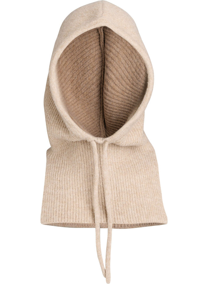 Gebreide balaclava met trekkoordjes, Beige, Packshot image number 0