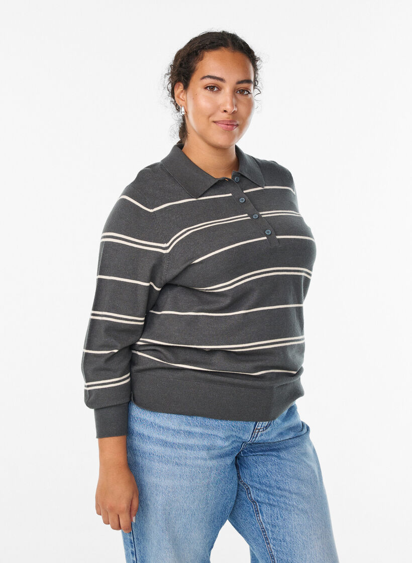 Strik blouse met kraag, Groen, Model image number 0