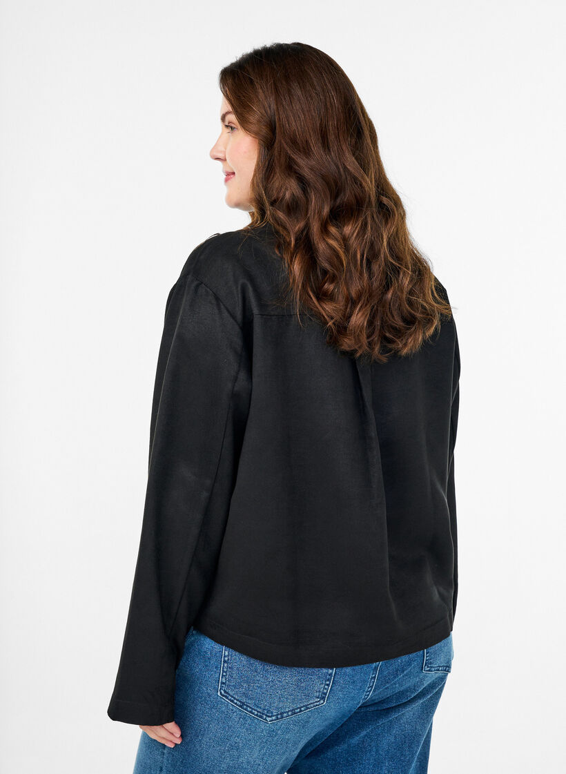 Korte jas van imitatiesuède met zakken, Zwart, Model image number 2