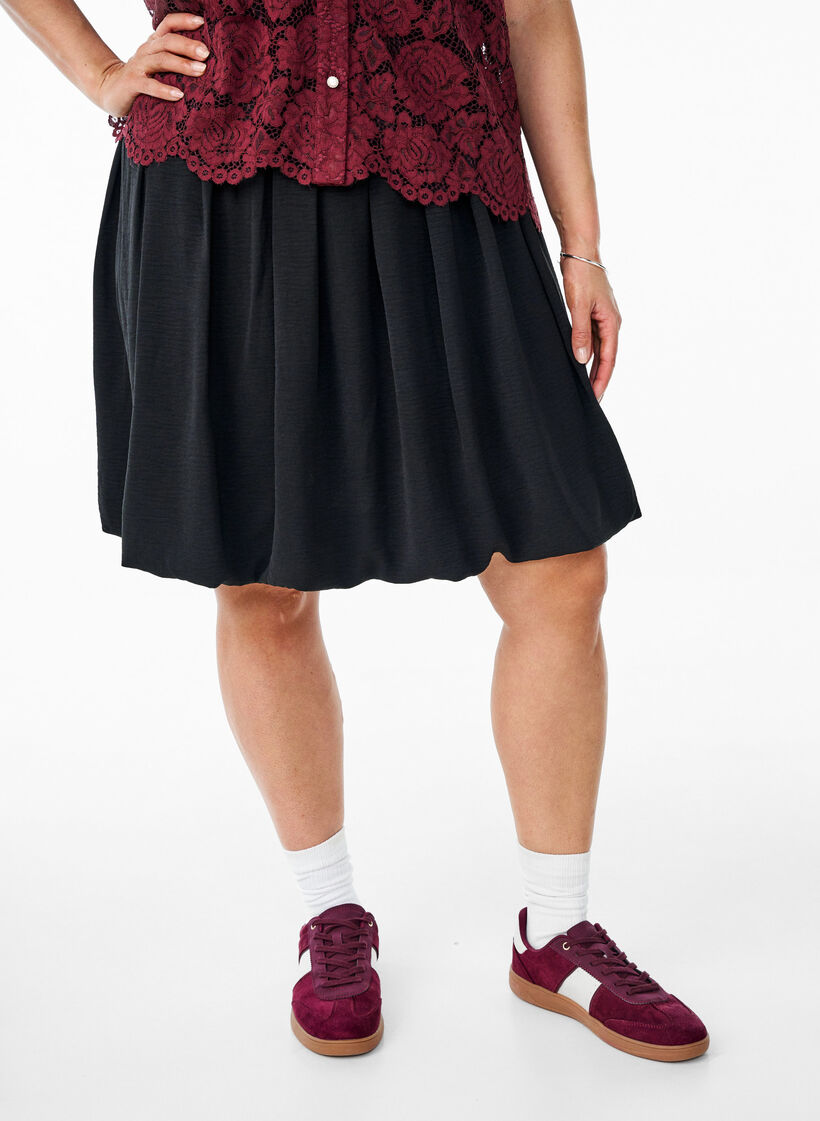 Korte ballonrok met een elastische taille, Black, Model