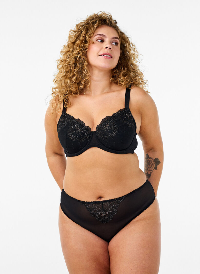 Tai slips in mesh met kanten details, Black, Model