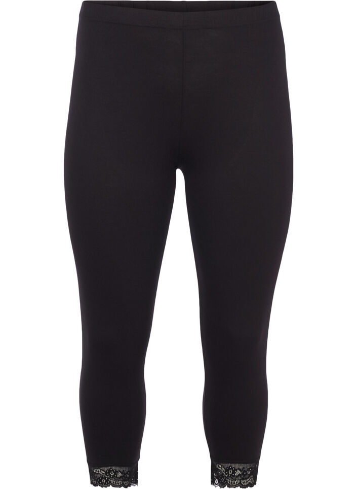 Basic 3/4 legging met kanten randje, Zwart, Packshot image number 0