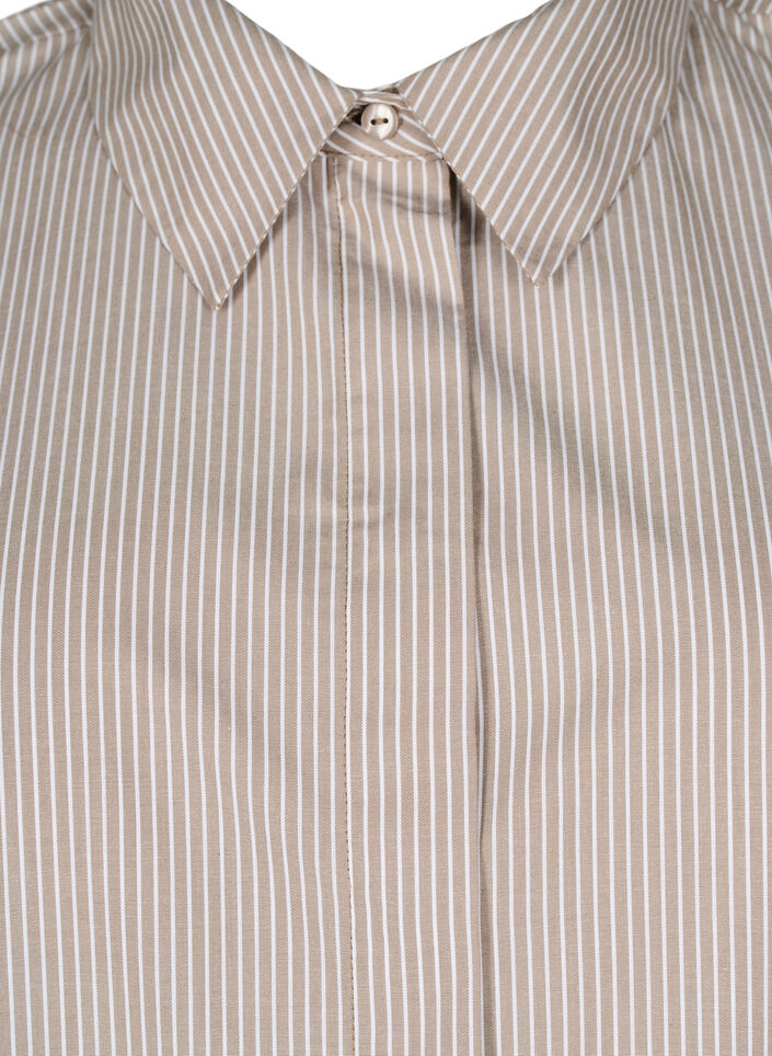 Losse shirt met lange mouwen en strepen, Fossil/White Stripe, Packshot