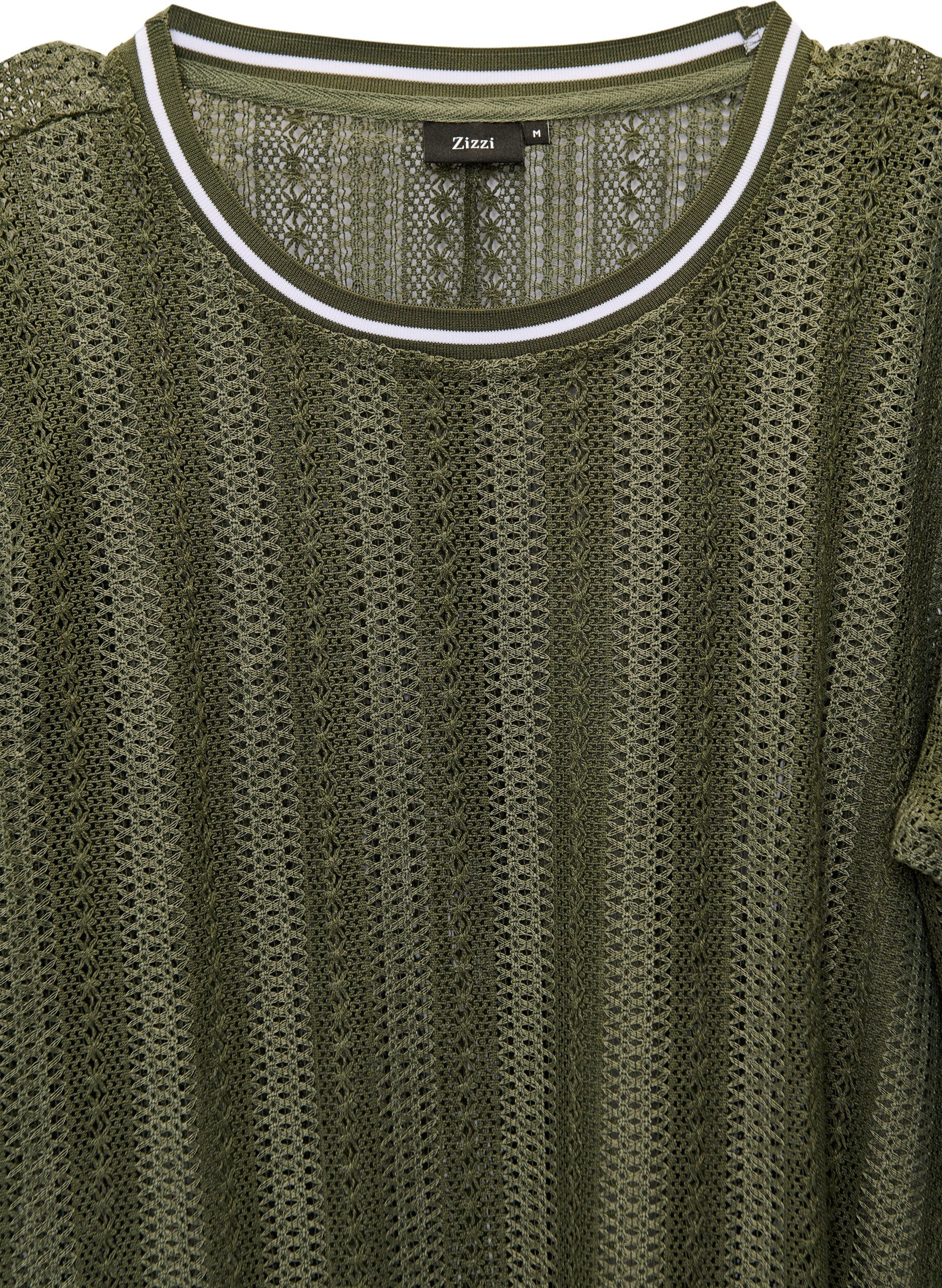 ZizziMidi-jurk met een opengewerkt patroon en korte mouwen, Groen, Packshot image number 1