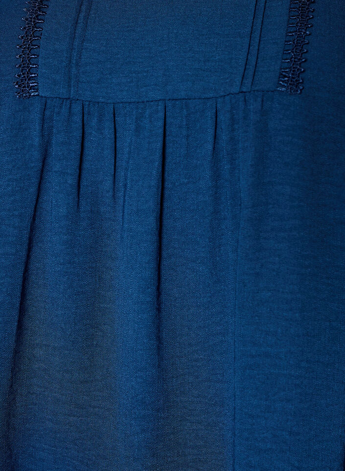 Blouse met V-hals en gehaakte sierband, Blauw, Packshot image number 2