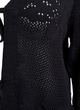 ZizziGebreide cardigan met opengewerkt patroon en strikkoordjes, Black, Packshot image number 2