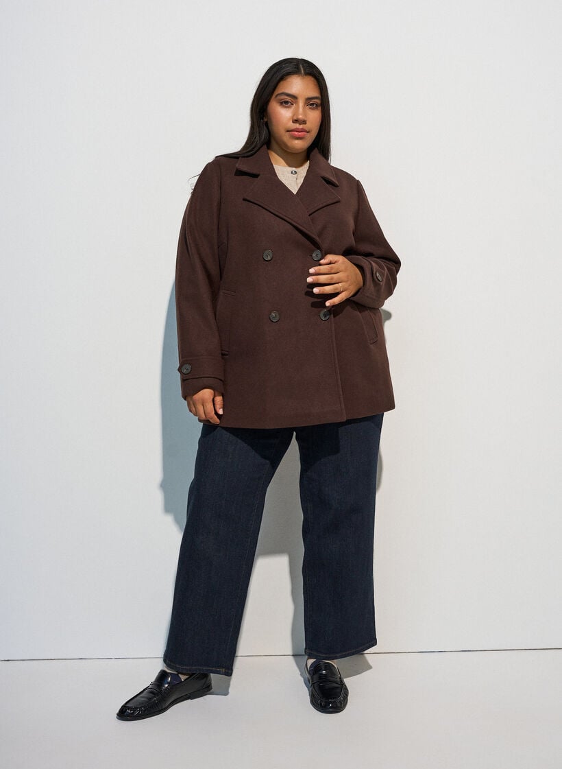 Korte jas met dubbele knoopsluiting, Bruin, Model image number 1