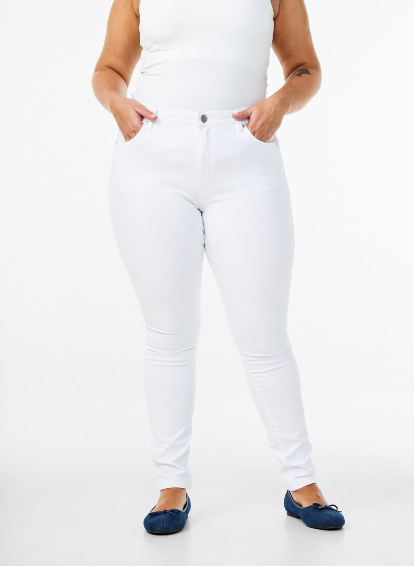 super slim fit Amy jeans met hoge taille, Wit, Model image number 2