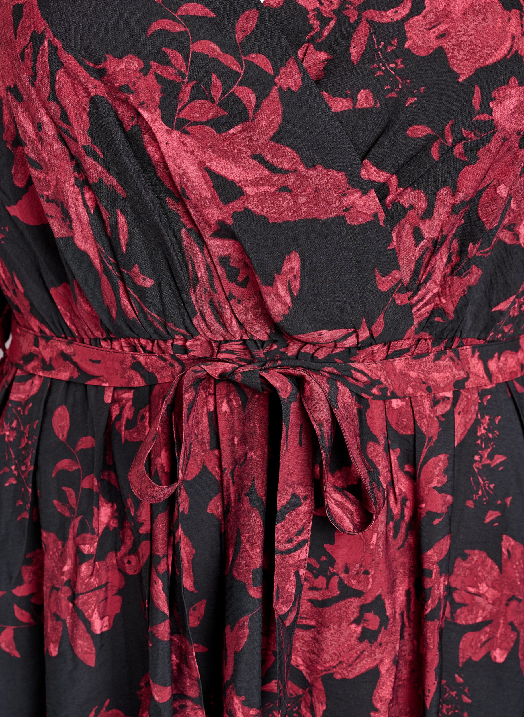 ZizziKnielange jurk met strikriem en wikkel-look, Zwart, Packshot image number 2