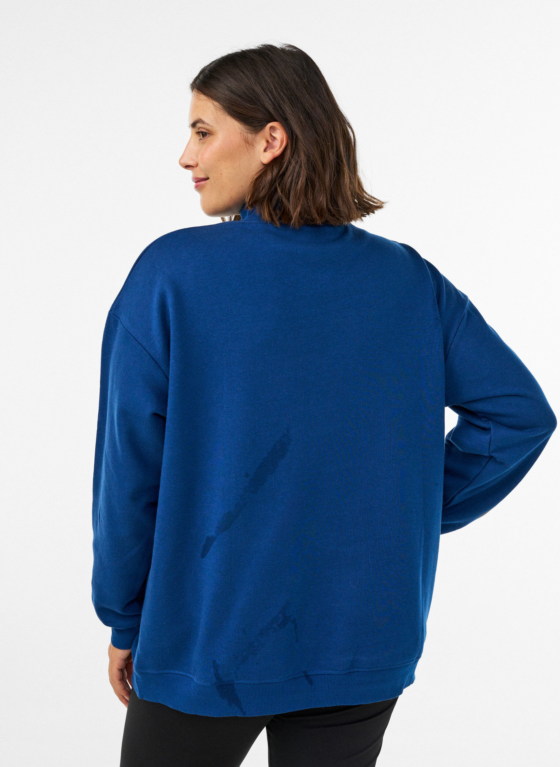 ZizziSweatshirt met hoge hals en sportief motief op de voorkant, Blauw, Model image number 2