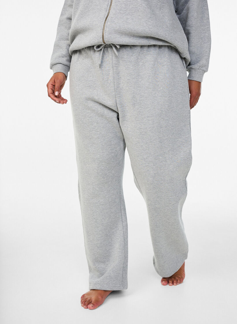 Joggingbroek met hoge taille en geborstelde binnenkant, Grijs, Model