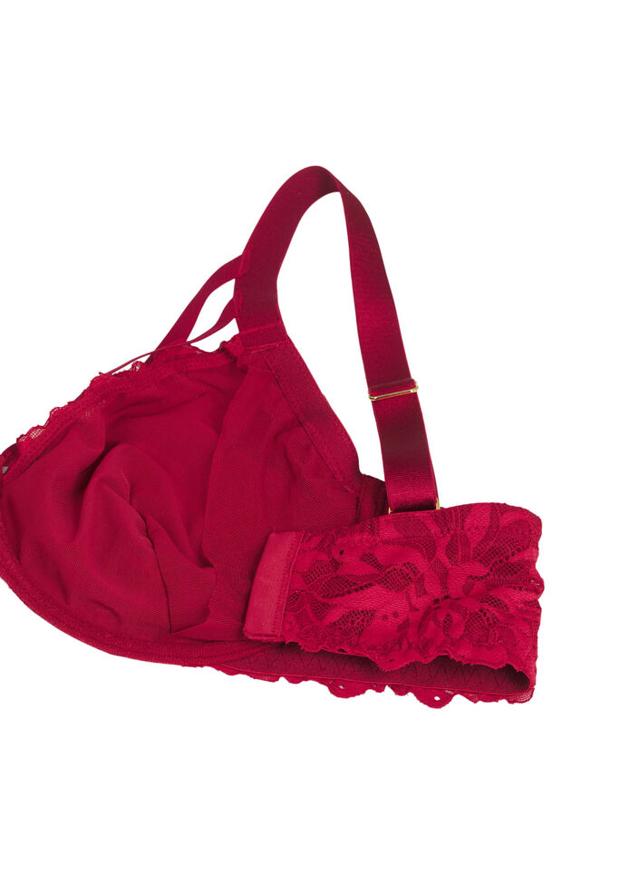 Volledig bedekkende kanten bh met stringdetails, Rhythmic Red, Packshot