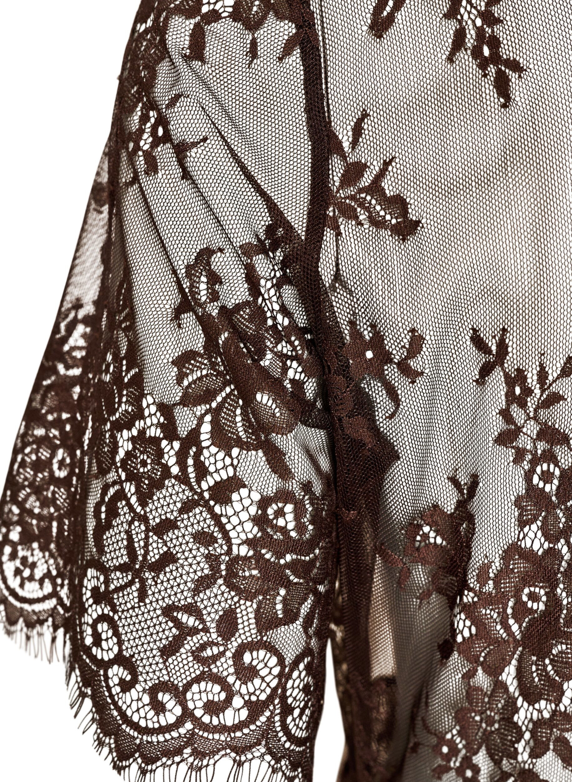 ZizziKanten midi jurk met korte mouwen van doorschijnende kant, Bruin, Packshot image number 3