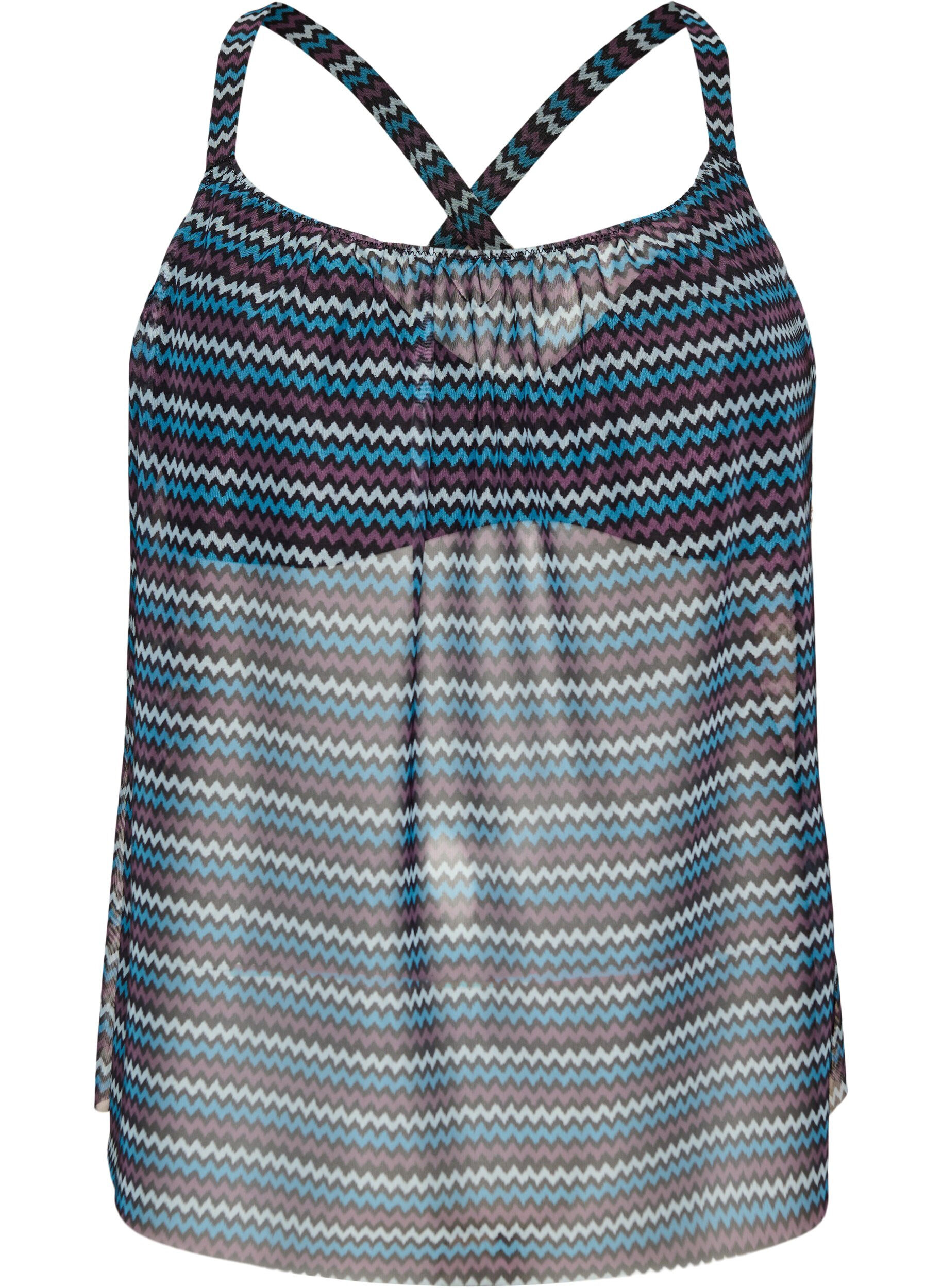 Tankinitop met patroon en beugel en gekruiste banden