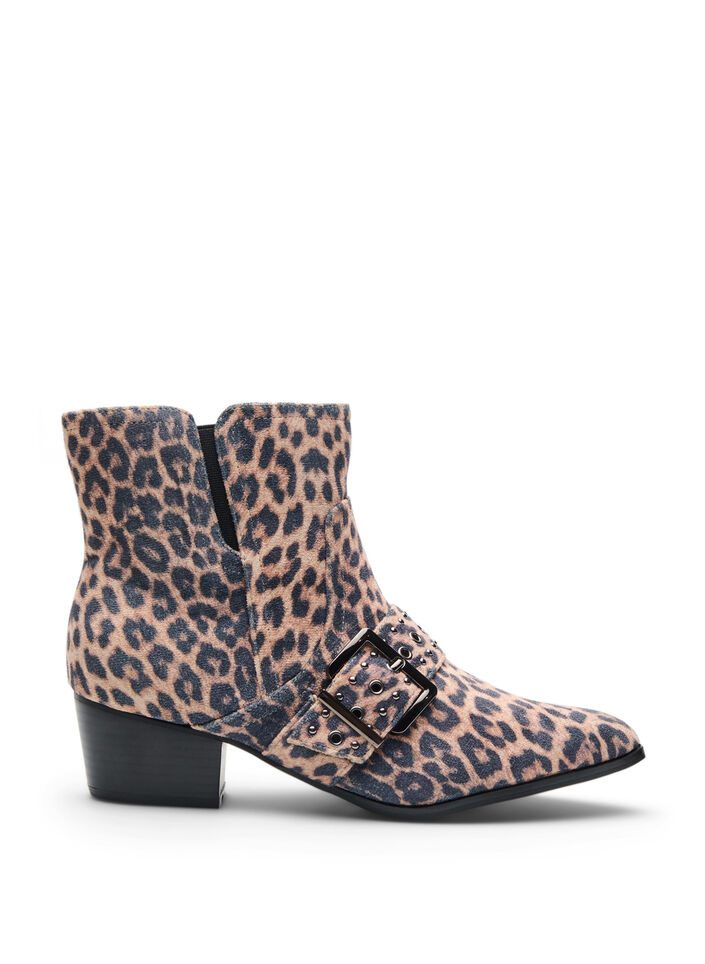 Wide fit - Luipaard print enkellaarsje met gesp en studs, Leopard AOP, Packshot