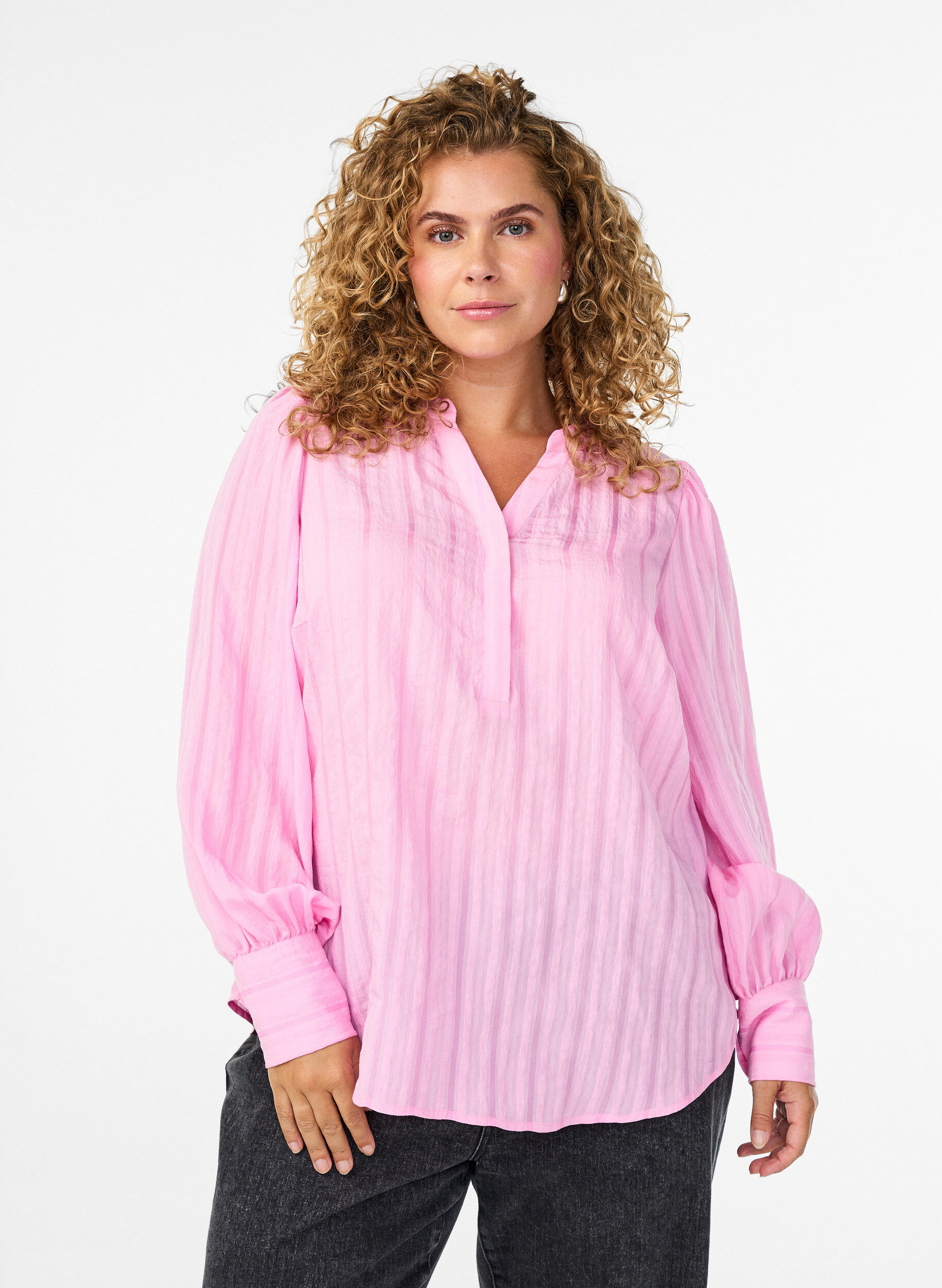 Blouse met verticale strepen, Roze, Model